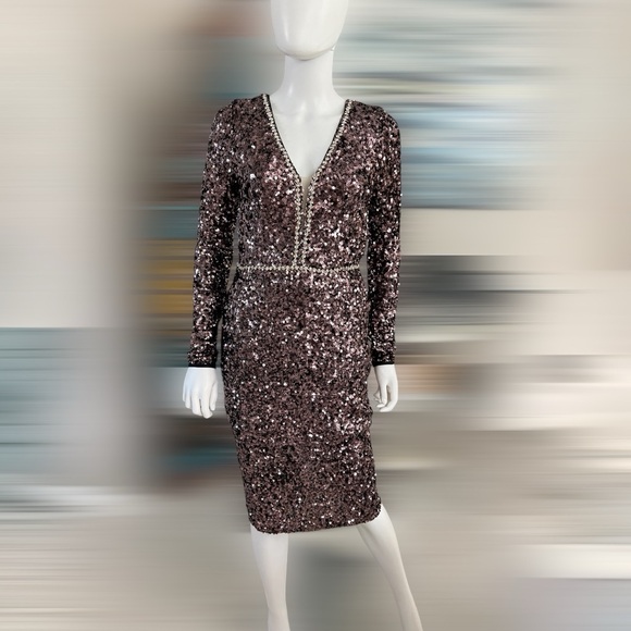 SOIEBLU Stunning  Mocha sequin body con dress S M L XL - Picture 5 of 8